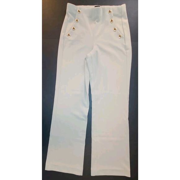 EXPRESS High Rise Trouser Flat Front Sailor Button Wide Leg Pant Womens Sz Small - Picture 2 of 11